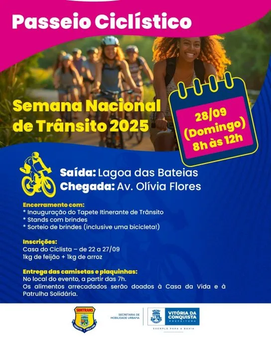 Inscrições para Passeio Ciclístico da Semana de Trânsito começam na segunda-feira, 22