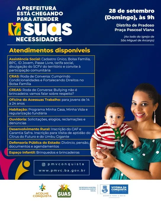 Suas na Comunidade oferta diversos serviços aos moradores do distrito de Pradoso neste domingo, 28