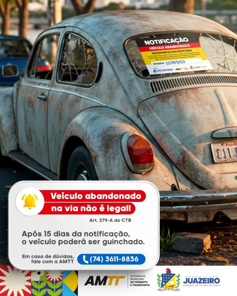 AMTT lança campanha “Veículo abandonado na via não é legal”