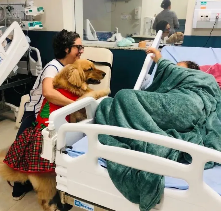 Pacientes do Hospital Mont Serrat recebem visita especial de cão terapeuta