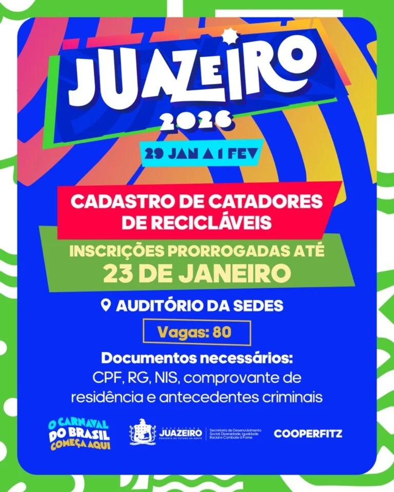 Prefeitura de Juazeiro prorroga inscrições para catadores que atuarão no Carnaval 2026