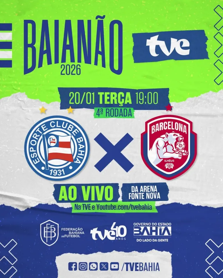 Bahia e Barcelona nesta terça-feira na TVE
