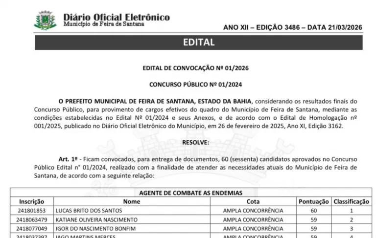 Prefeitura convoca agentes de combate às endemias aprovados em concurso público