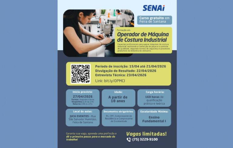 Prefeitura e Senai promovem curso gratuito de costura industrial com bolsa-auxílio em Humildes