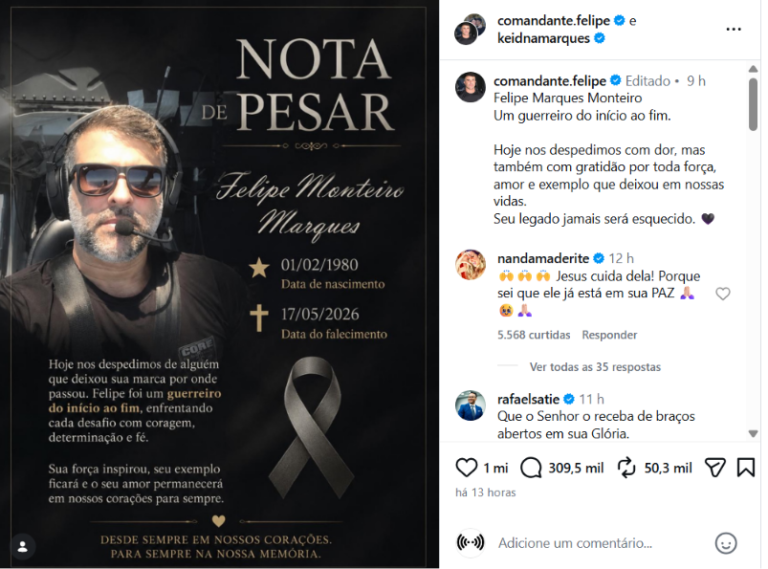 Morre o policial civil e piloto de helicóptero Felipe Marques Monteiro