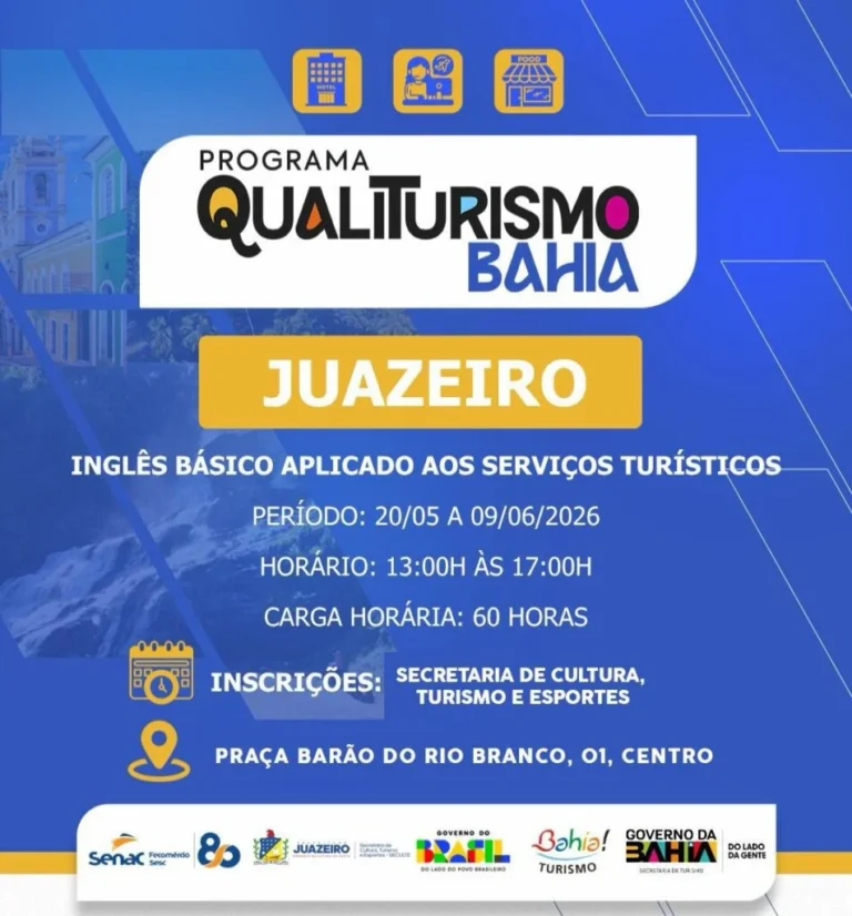Prefeitura de Juazeiro inscreve para curso gratuito de Inglês Aplicado aos Serviços Turísticos